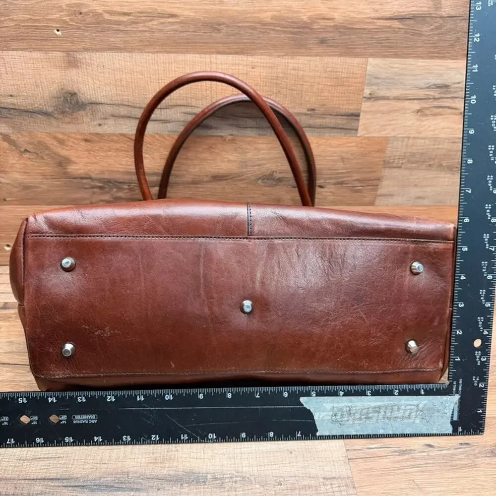 Vintage Valentina Leather Tote Top Handles Dark Brown Leather Travel Laptop Bag